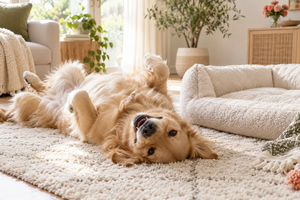 A relaxed dog enjoying a calm home moment